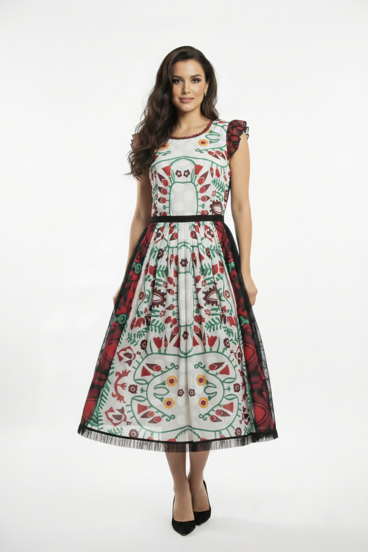 Rochie Folk Floral din Voal
