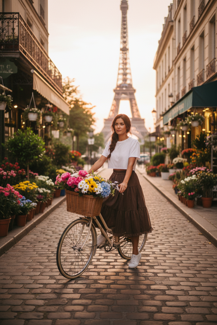 Fustă maro Paris bicicletă