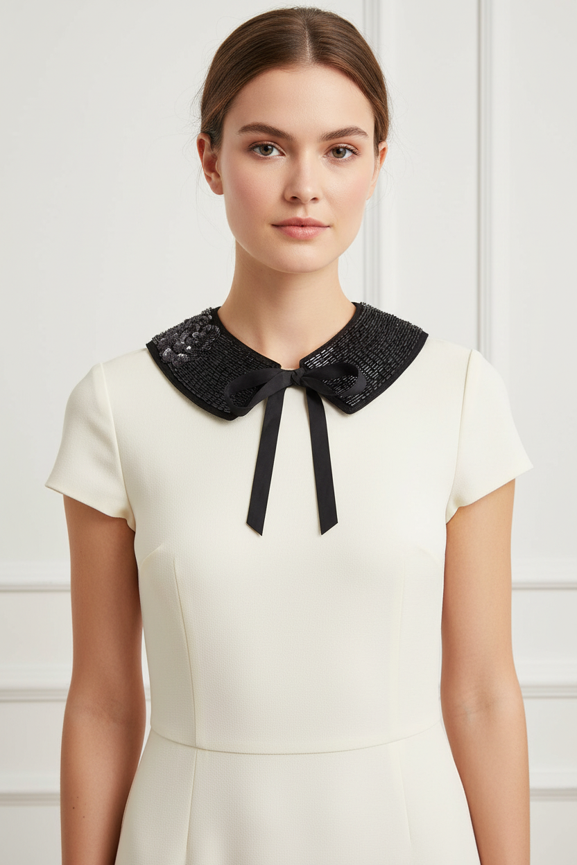 Guler negru pe rochie crem