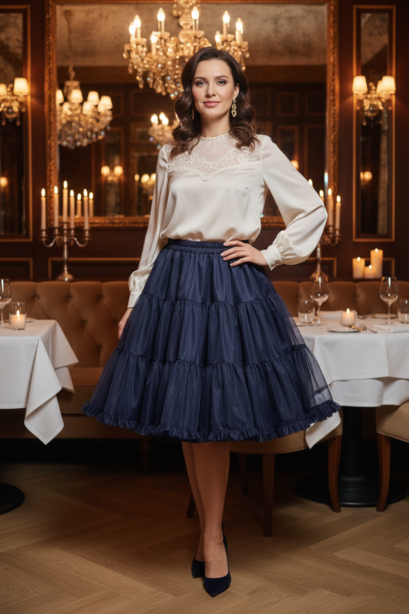 Fustă Volant Navy - look elegant într-un local