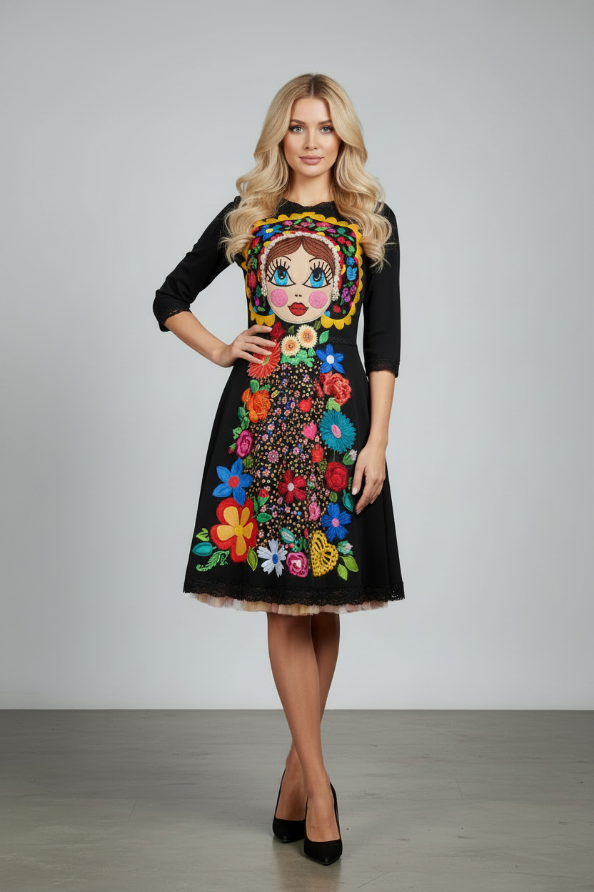 Rochie Mashenka cu aplica Matrioșka pe model