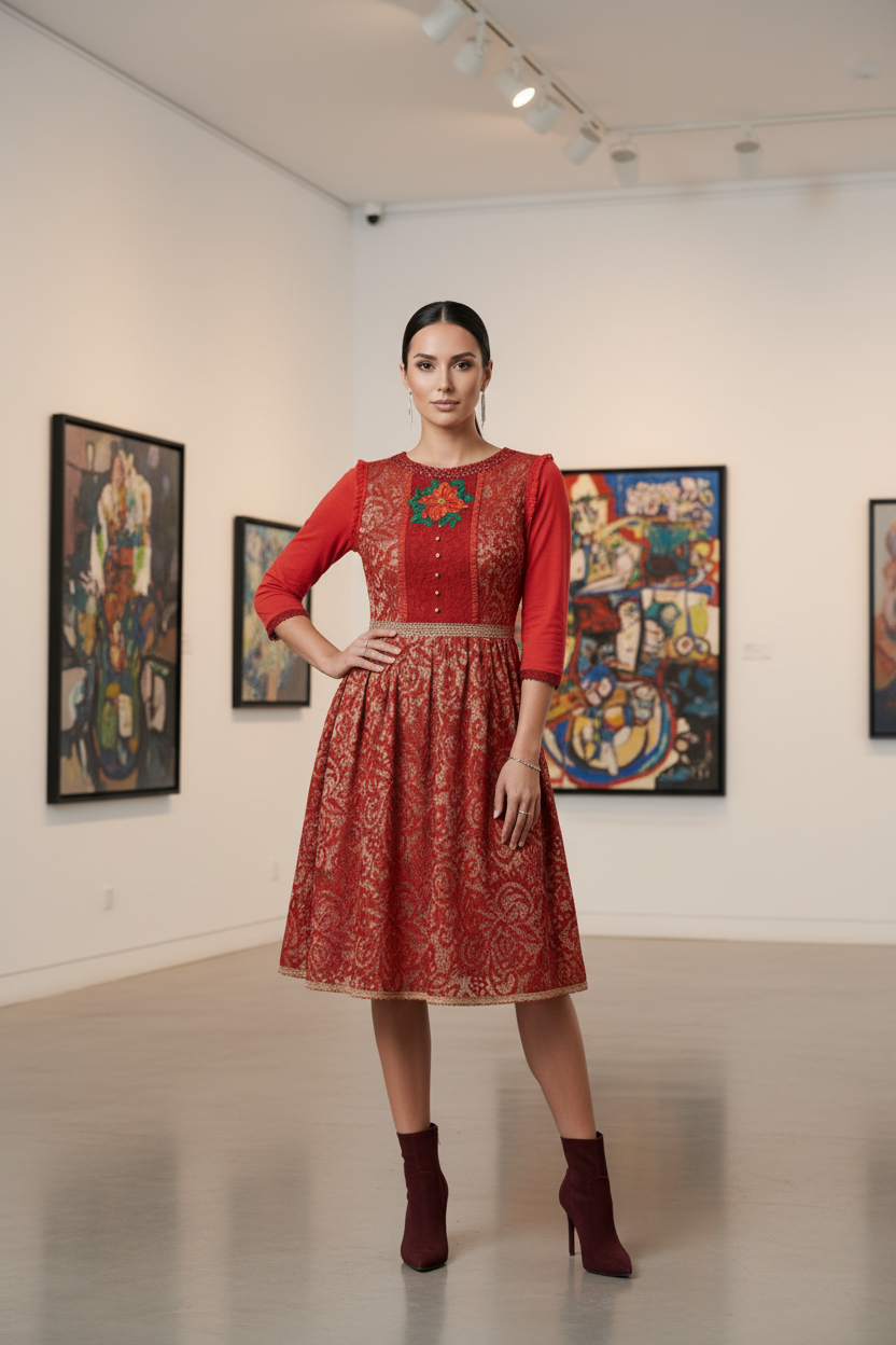 Rochia Eternal Flame - botine roșii galerie artă