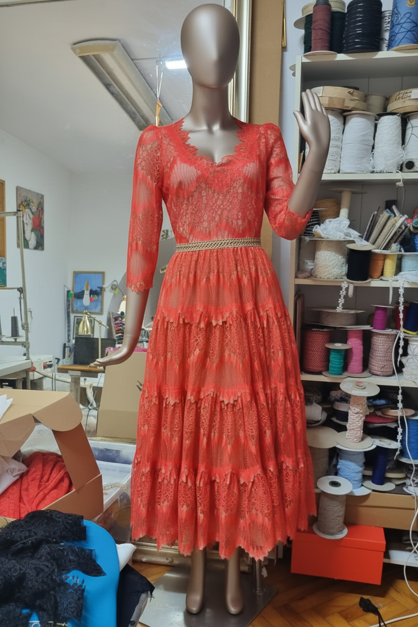 Rochie Coral Serenade pe manechin - retușată