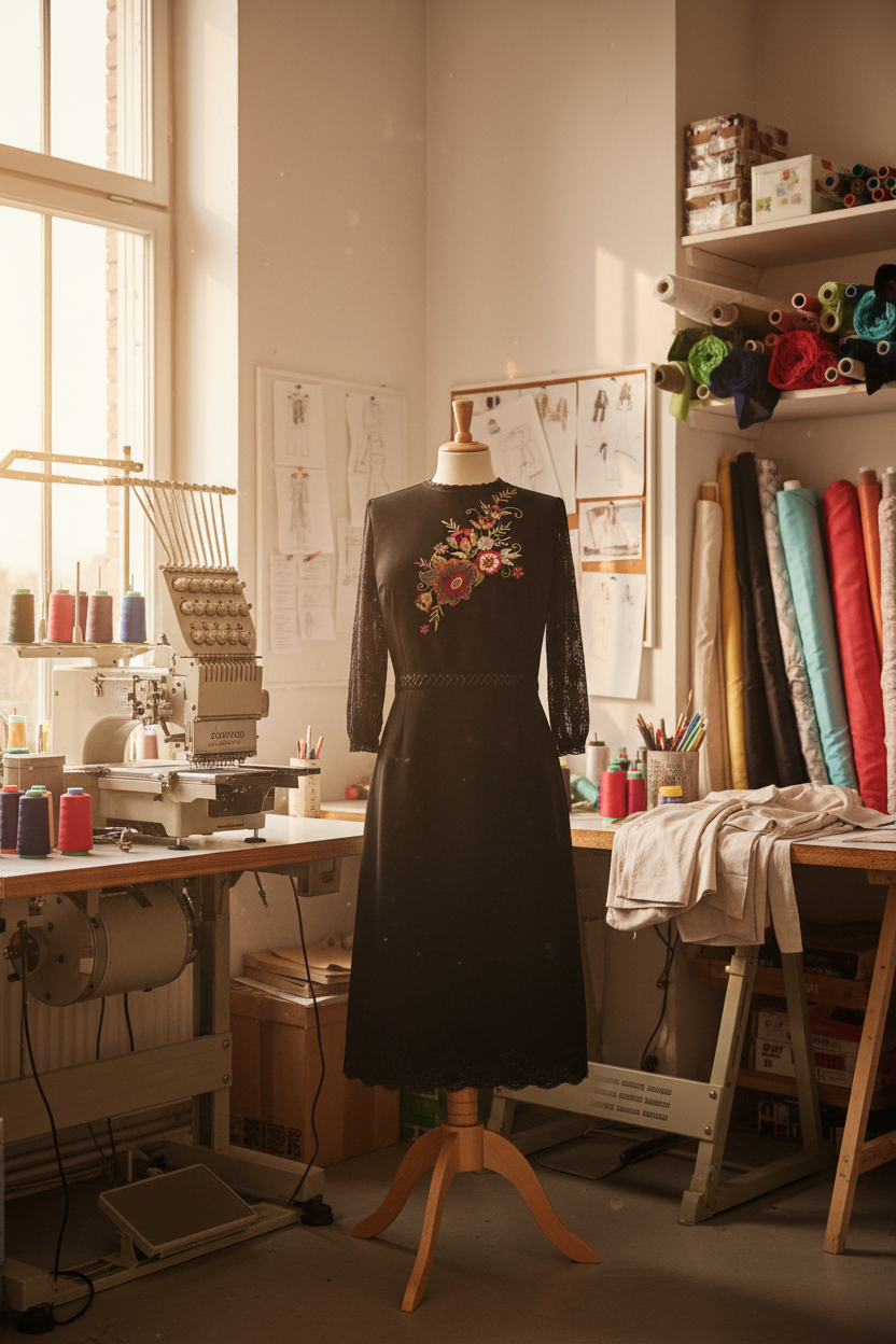 Rochie Margot pe manechin în atelier