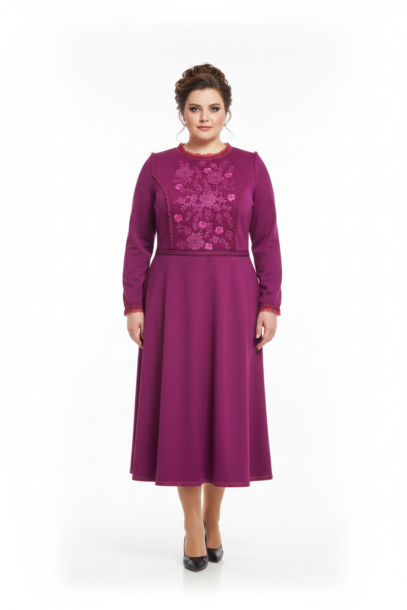 Rochie mov pe model brunetă mărimea 54